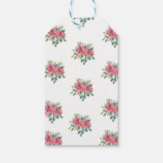 Étiquettes-cadeau Aquarelle de vacances au poinsettia et au houx (Dos)