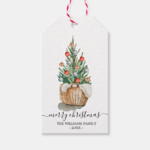 Étiquettes-cadeau Aquarelle décorée arbre cadeau de Noël
