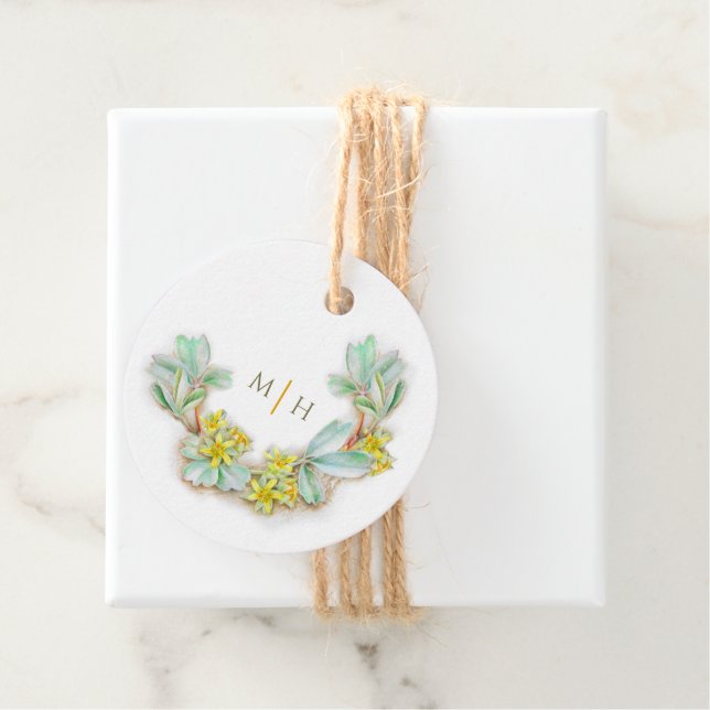 Étiquettes Cadeau Aquarelle demi-couronne monogramme mariage sibbald (En situation)