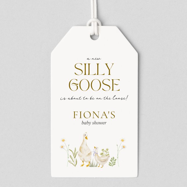 Étiquettes-cadeau Aquarelle d'oie soie Baby shower neutre pour le ge (Silly Goose Baby Shower Theme Greenery Daisy Gift Tag)