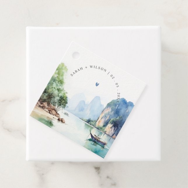 Étiquettes Cadeau Aquarelle douce Côte Thaïlande Mariage marin (En situation)