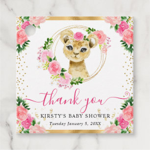 Étiquettes Cadeau Aquarelle Douce Fête de Naissance Lion Floral Jung