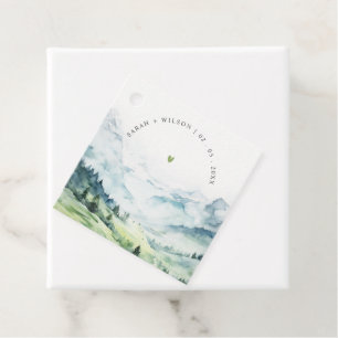 Étiquettes Cadeau Aquarelle douce Mariage paysage de montagne de nei
