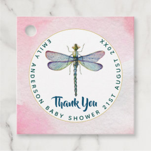 Étiquettes Cadeau Aquarelle DRAGONFLY Merci Baby shower rose Blu