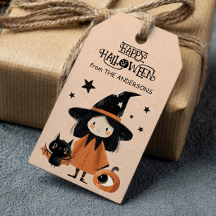 Étiquettes-cadeau Aquarelle éffrayante mignonne sorcière Halloween h