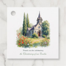 Aquarelle Eglise Baptême Christening Merci