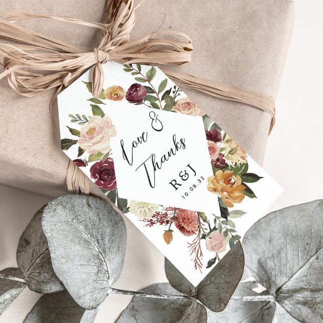 Étiquettes-cadeau Aquarelle en fleur rustique Mariage floral Favoris (Créateur téléchargé)
