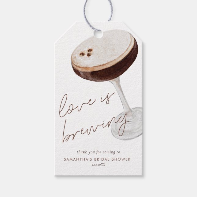 Étiquettes-cadeau Aquarelle Espresso Martini Fête des mariées Favori (Devant)