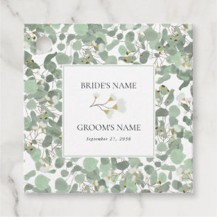 Étiquettes Cadeau Aquarelle Eucalyptus Mariage de fleurs vertes