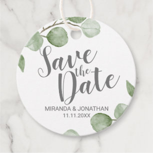 Étiquettes Cadeau Aquarelle Eucalyptus Mariage Enregistrer la date