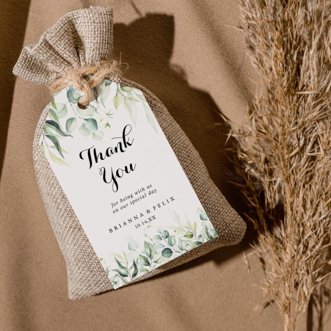 Étiquettes-cadeau Aquarelle Eucalyptus Merci Mariage vert (Créateur téléchargé)