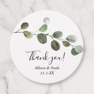 Étiquettes Cadeau Aquarelle eucalyptus noir blanc moderne
