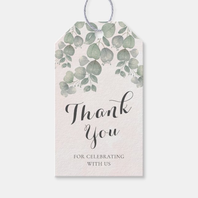 Étiquettes-cadeau Aquarelle Eucalyptus Sage Vert & Mariage orange (Devant)