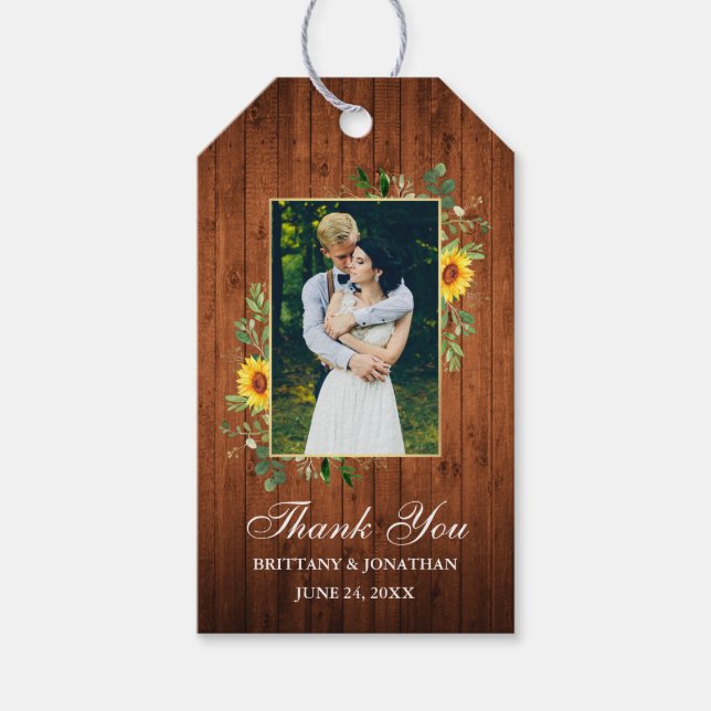 Étiquettes-cadeau Aquarelle Eucalyptus Sunflower Mariage en bois (Devant)