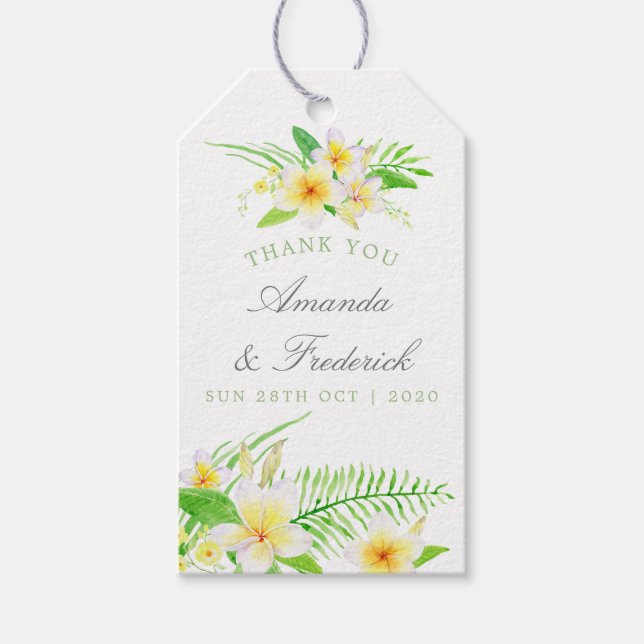 Étiquettes-cadeau Aquarelle exotique Frangipanis Merci Mariage (Devant)