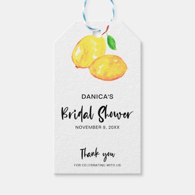 Étiquettes-cadeau Aquarelle Fête des mariées citron merci simple (Devant)