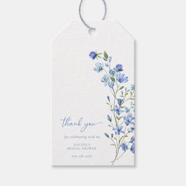 Étiquettes-cadeau Aquarelle Fête des mariées florale bleu foncé (Devant)