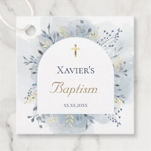 Étiquettes Cadeau aquarelle feuillage Baptême Favoriser les étiquett
