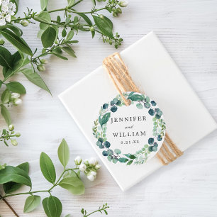 Étiquettes Cadeau Aquarelle feuillue Botaniques Mariage de couronne