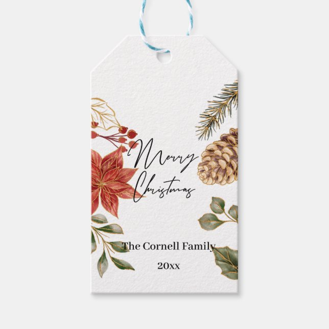 Étiquettes-cadeau Aquarelle Fleur de Noël (Devant)