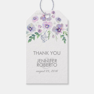 Étiquettes-cadeau Aquarelle Fleurs Bleu pourpre Merci Mariage