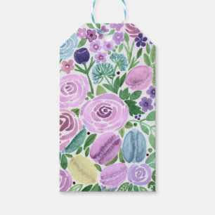 Étiquettes-cadeau Aquarelle, fleurs et macarons