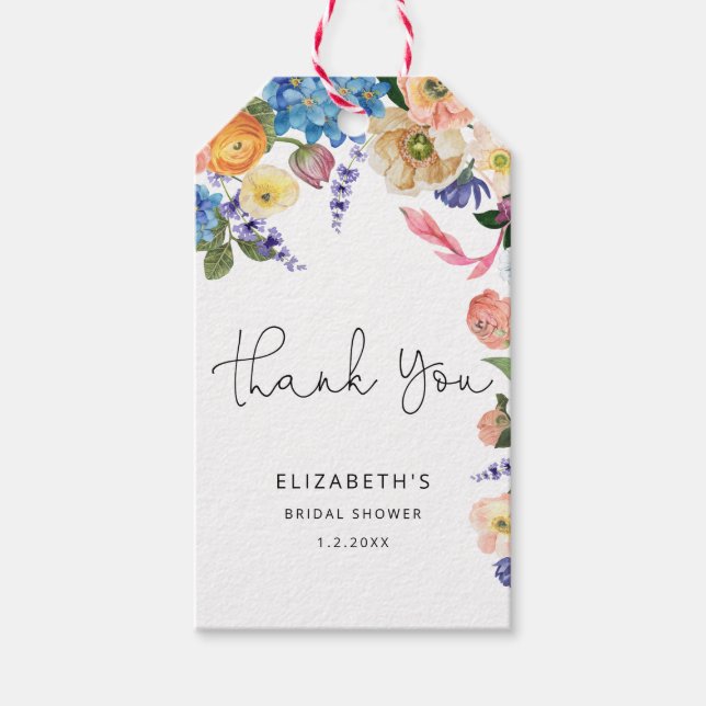 Étiquettes-cadeau Aquarelle Fleurs Fête des mariées Merci Cadeau (Devant)