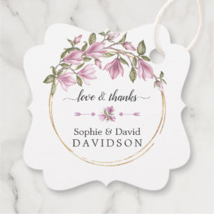 Étiquettes Cadeau Aquarelle Fleurs Magnolia Mariage or en fleurs