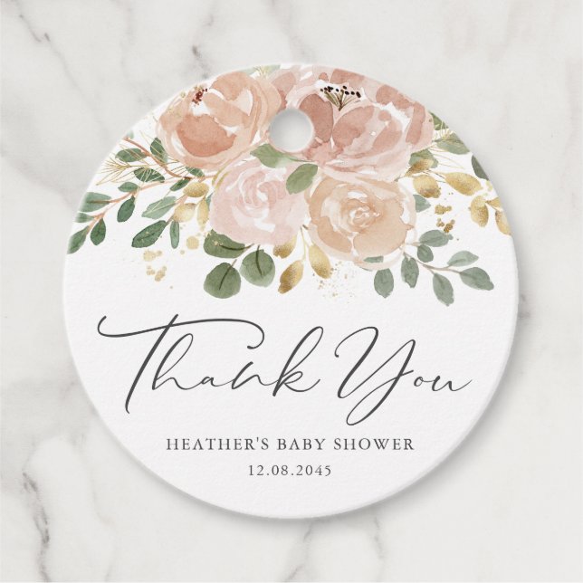 Étiquettes Cadeau Aquarelle Fleurs Mauve Baby shower Merci (Devant)