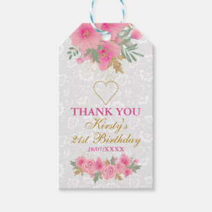 Étiquettes-cadeau Aquarelle Fleurs roses Gold Foil Anniversaire
