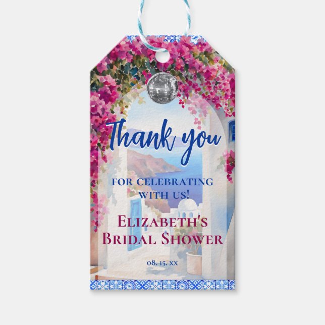 Étiquettes-cadeau Aquarelle Fleurs Roses Grecques Italiennes Carreau (Devant)