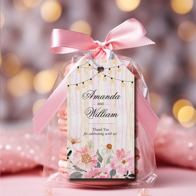 Étiquettes-cadeau Aquarelle Fleurs roses Merci Mariage (Créateur téléchargé)