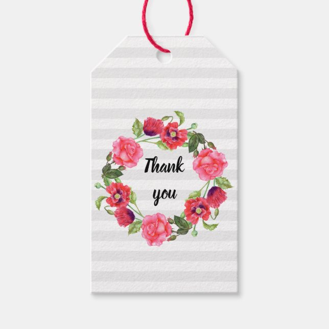 Étiquettes-cadeau Aquarelle Fleurs rouges et roses Conception de cou (Devant)