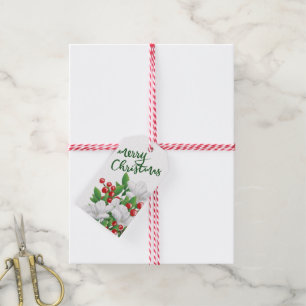 Étiquettes-cadeau Aquarelle Floral Blanc Rouge Vert Joyeux Noël