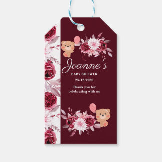 Étiquettes-cadeau Aquarelle Floral Blush Baby shower Bourgogne rose