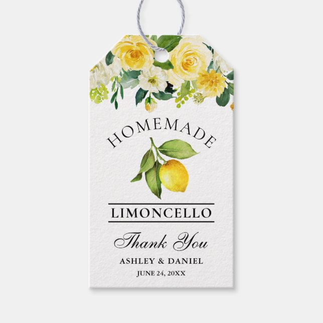 Étiquettes-cadeau Aquarelle Floral Citron Limoncello Mariage (Devant)