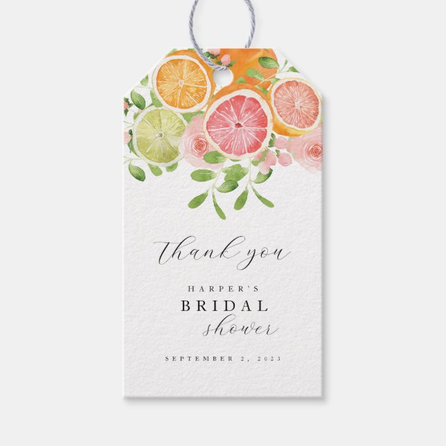 Étiquettes-cadeau Aquarelle Floral Coral Fête des mariées verte (Devant)