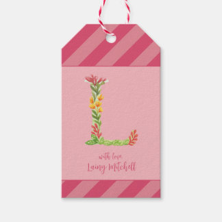 Étiquettes-cadeau Aquarelle Floral 'L' Monogramme Favoriser Balise