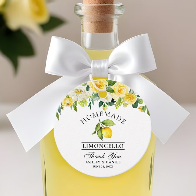 Étiquettes Cadeau Aquarelle Floral Lemon Limoncello Merci (Customize to change text size, text style, color or to add more text to back of tag.)