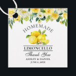 Étiquettes Cadeau Aquarelle Floral Lemons Limoncello Carré<br><div class="desc">Elégante aquarelle Jaune Flore Vert Citrons Fabriqué maison Limoncello Mariage Mercis Tags</div>
