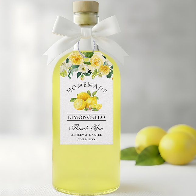 Étiquettes-cadeau Aquarelle Floral Lemons Limoncello Mariage (Customize to change text size or text style.)