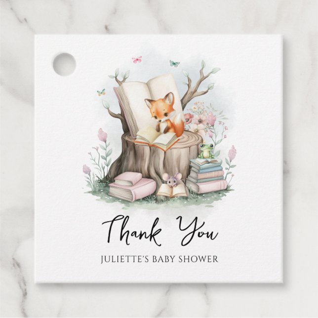 Étiquettes Cadeau Aquarelle Floral Livres Baby shower Merci (Devant)