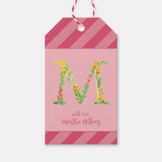 Étiquettes-cadeau Aquarelle Floral 'M' Monogramme Favoriser la balis