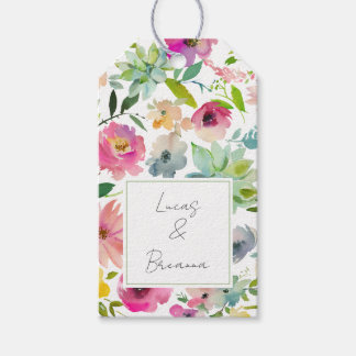 Étiquettes-cadeau Aquarelle Floral NOM & NOM Mariage Coloré