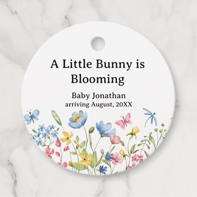 Étiquettes Cadeau Aquarelle Floral Peter Rabbit Baby shower Blosoms (Devant)