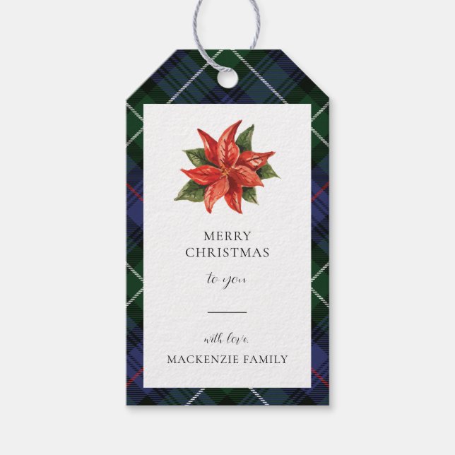 Étiquettes-cadeau Aquarelle Floral Plaid Script Rustique Noël (Devant)