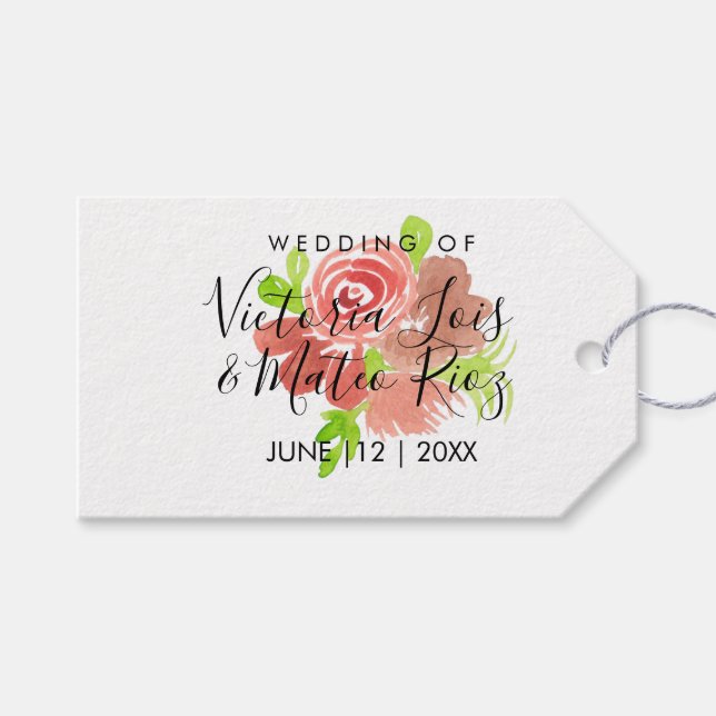 Étiquettes-cadeau Aquarelle Floral rose Beige Blush Mariage (Devant (Horizontal))
