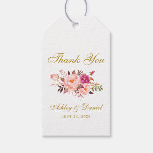 Étiquettes-cadeau Aquarelle Floral Rose Blush Gold Mariage Merci