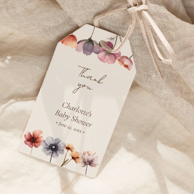 Étiquettes-cadeau Aquarelle Florale Baby shower beige Merci (Créateur téléchargé)