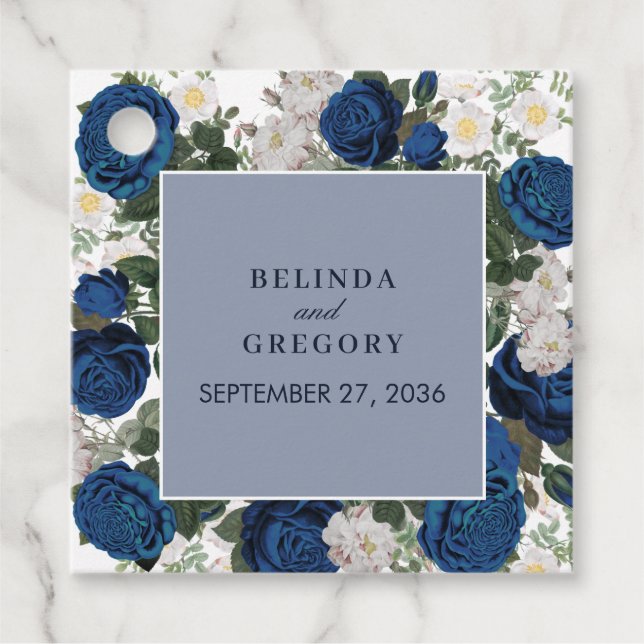 Étiquettes Cadeau Aquarelle Florale Bleue Moderne Mariage élégant (Devant)